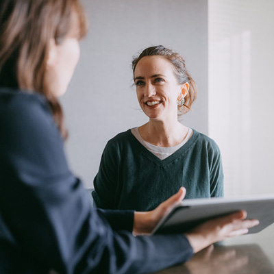 Two women talking