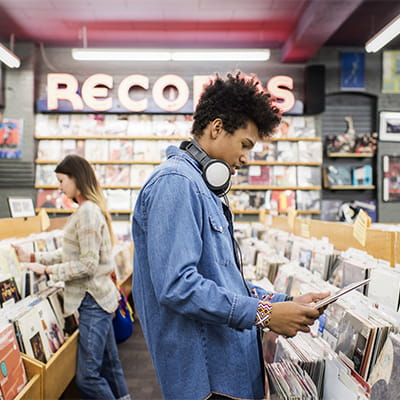 Man in record store