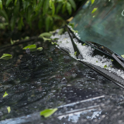 Hail stones on car