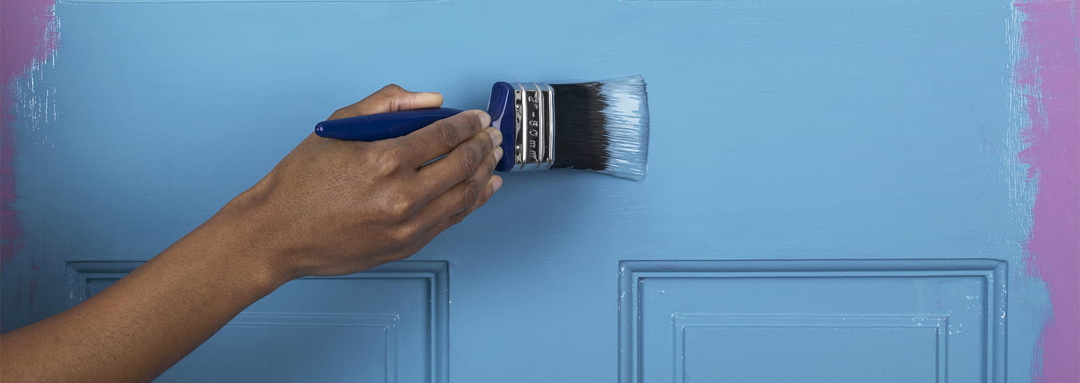 Home maintenance - painting door with paintbrush