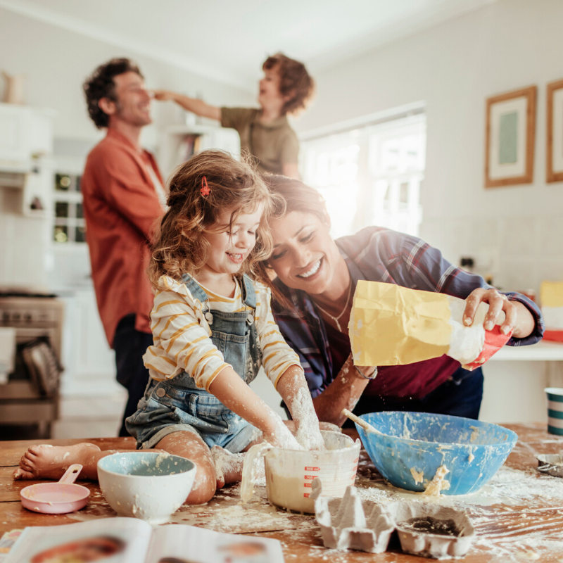 family baking together