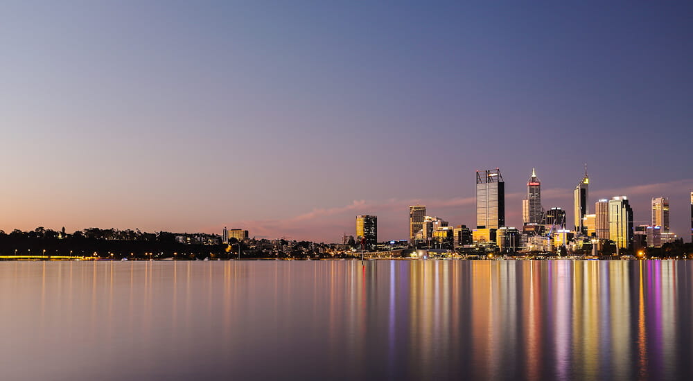 Perth's reflection on the Swan River, Perth, Western Australia