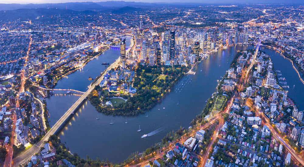 Brisbane skyline night panorama