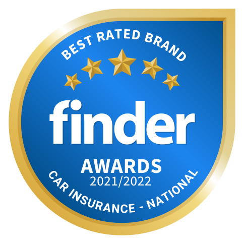 Finder's best-rated national Car Insurance Brand for Customer Satisfaction in 2021/2022. Award