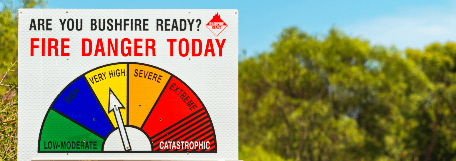 A fire danger rating sign set at very high