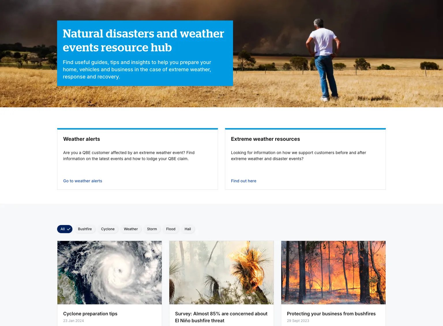 Screen shot of natural disasters and weather events hub
