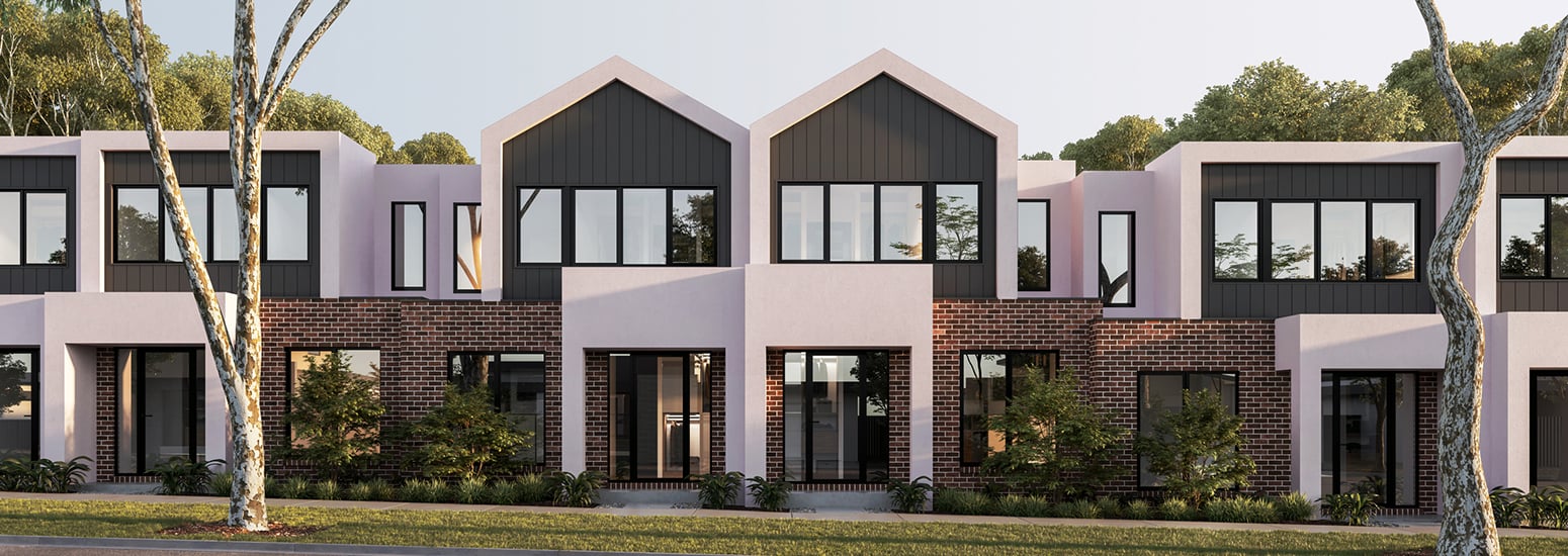 Row of two-storey tonnhouses from street