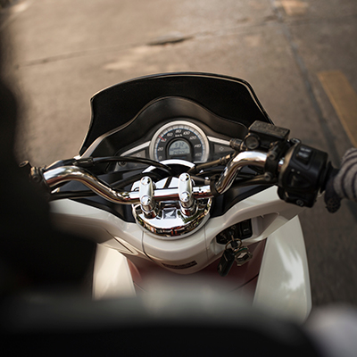 Close up of motorcycle handlebars