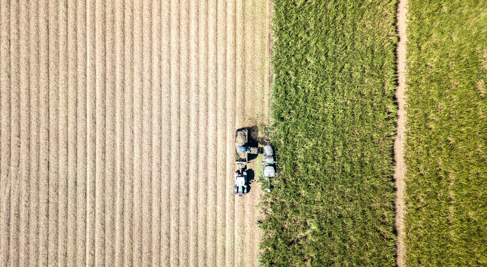 Ariel shot of tractor in field