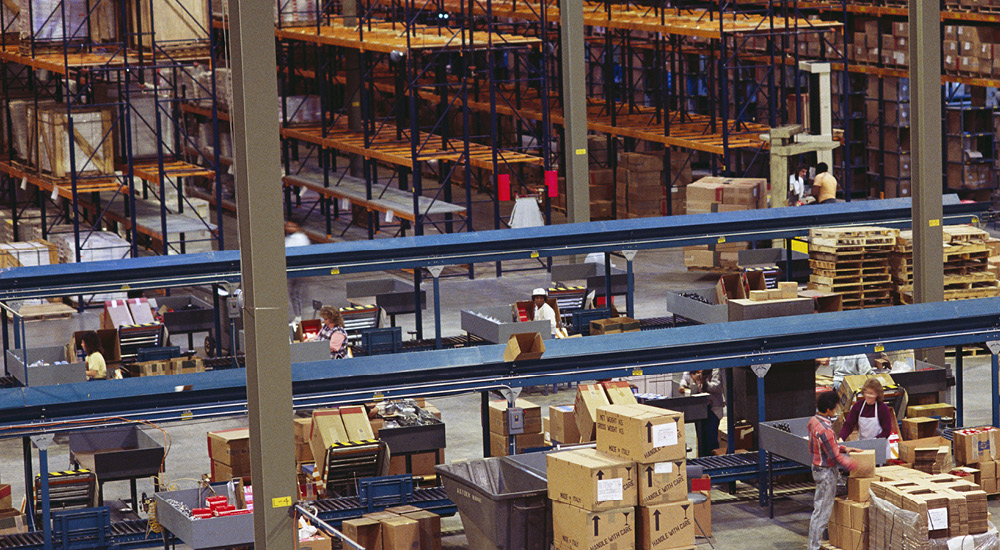 High view of the interior of a warehouse