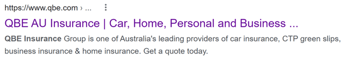 QBE AU Insurance Google search results entry