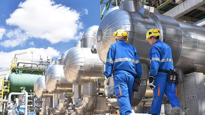 Workers at a machinery plant