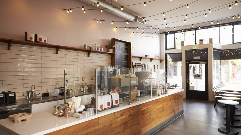Empty cafe or bar interior, daytime