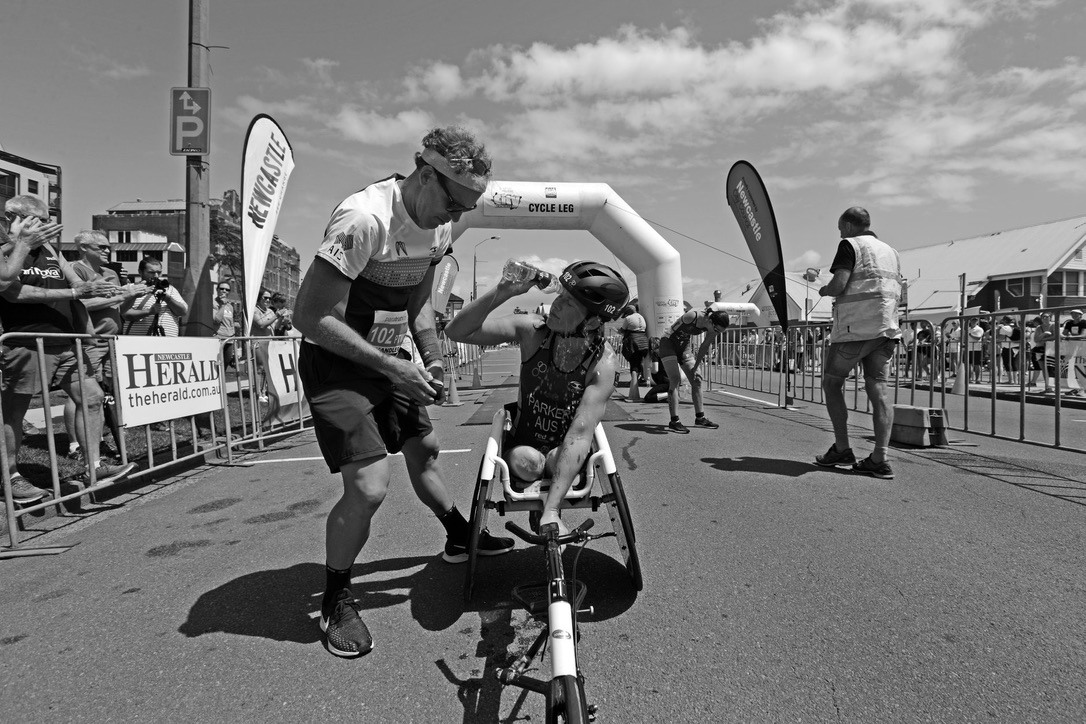 Australian Paralympian Lauren Parker celebrates after competing in a race