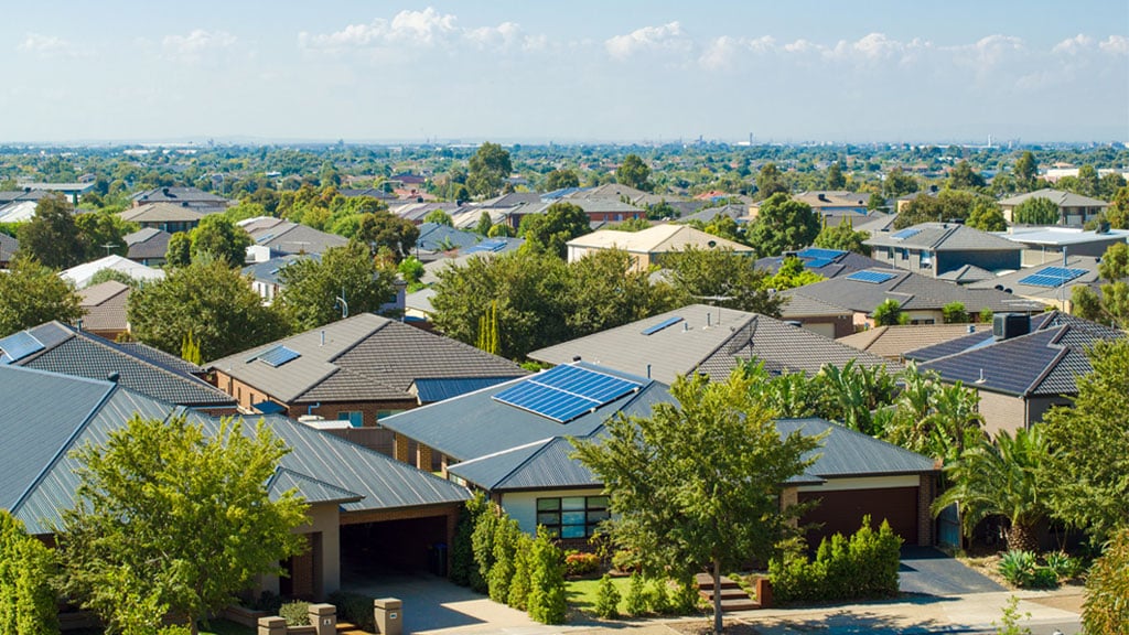 View of rooftops over Melbourne suburb