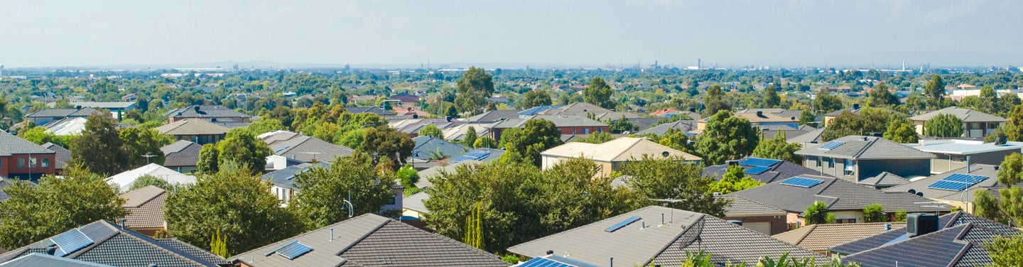 View of rooftops over Melbourne suburb