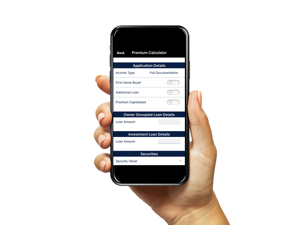 Hand holding mobile device with Servicing capability calculator application on screen