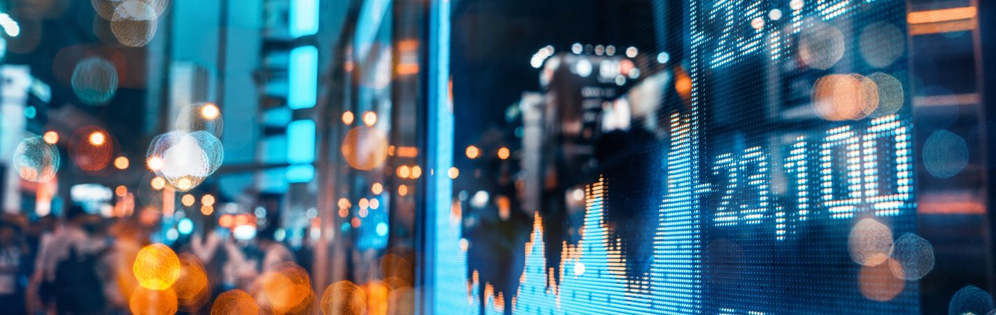 Stock market quotes with city scene