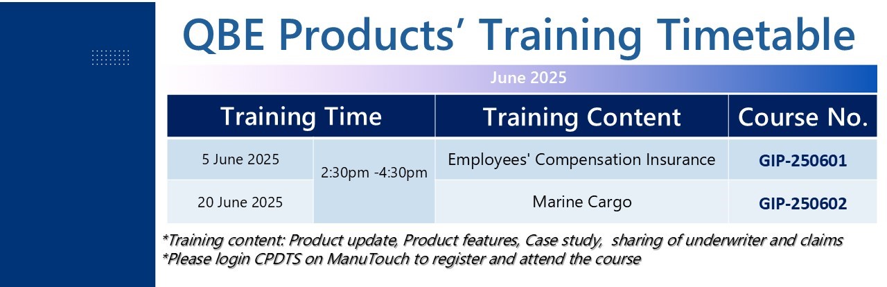 QBE Products' Training Timetable
