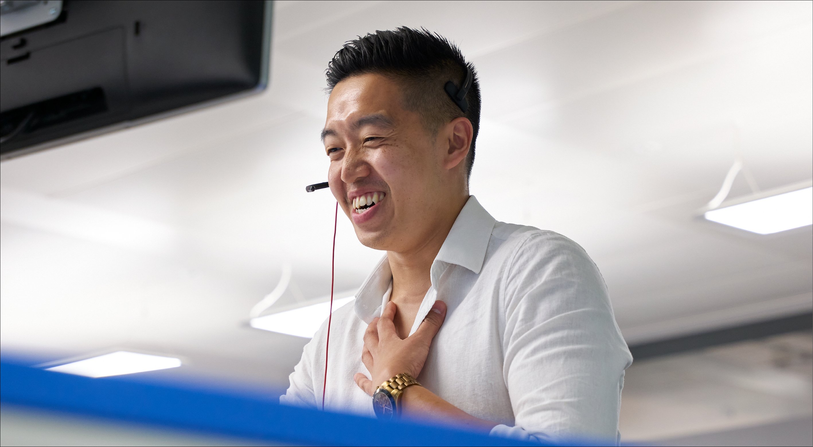 Man speaking in a headset