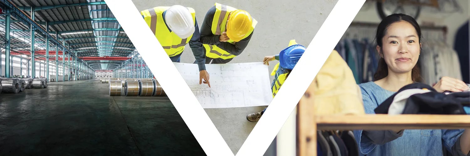 collage of construction and customers